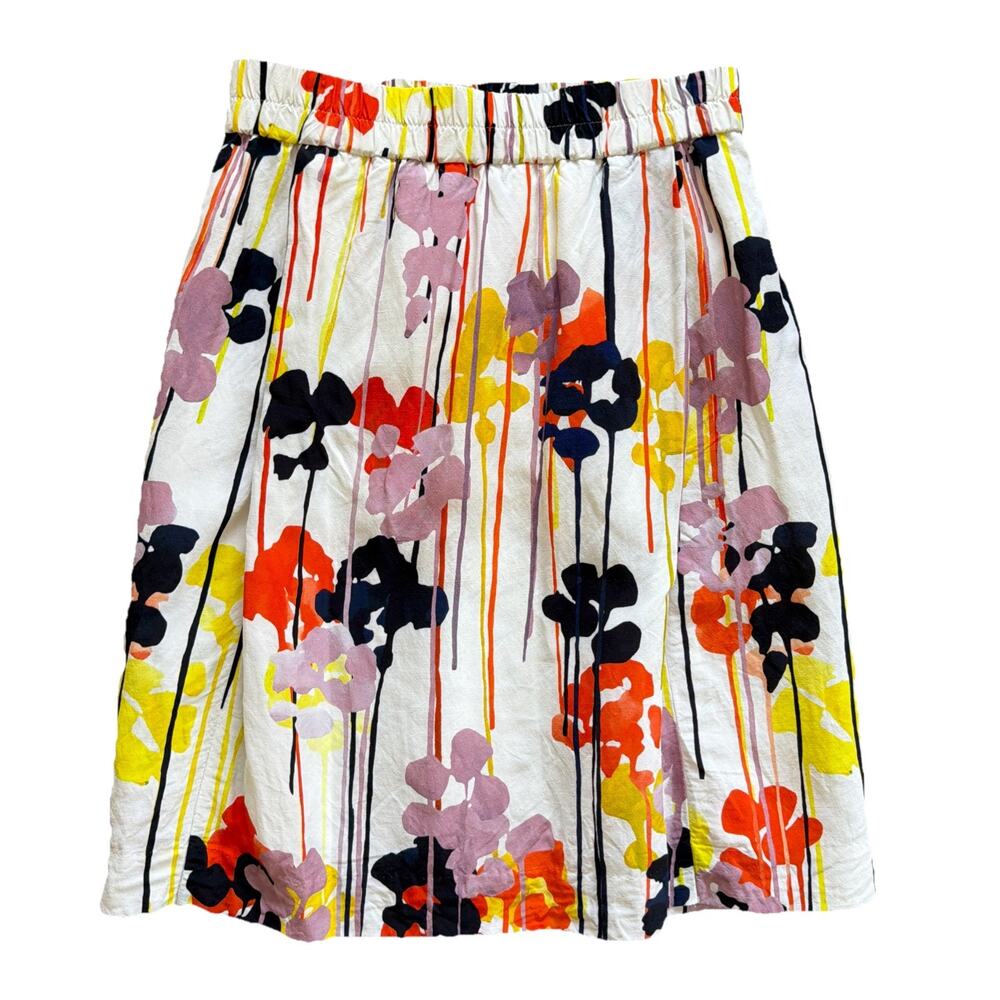 COS Abstract Floral Linen Blend Midi Skirt Size 8 Elastic Waist Pockets